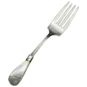Natural Mother of Pearl Handled Silver‎ Plated Serving Fork Vintage